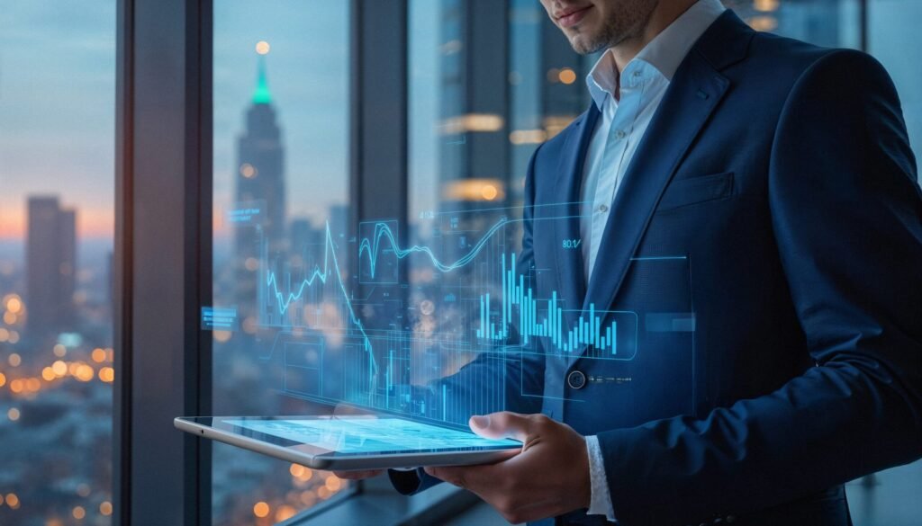businessman analyzing stock market data